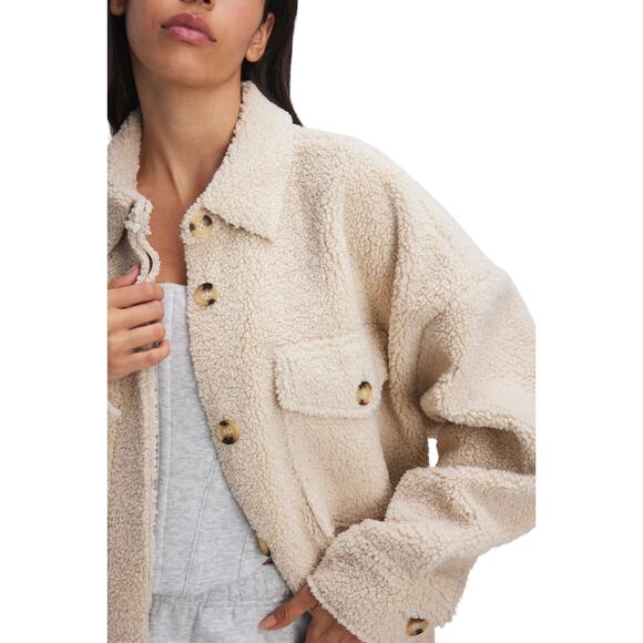 NWT - Good American SHERPA SHACKET in Tusk Color Size: 3 / 4 - Picture 5 of 5